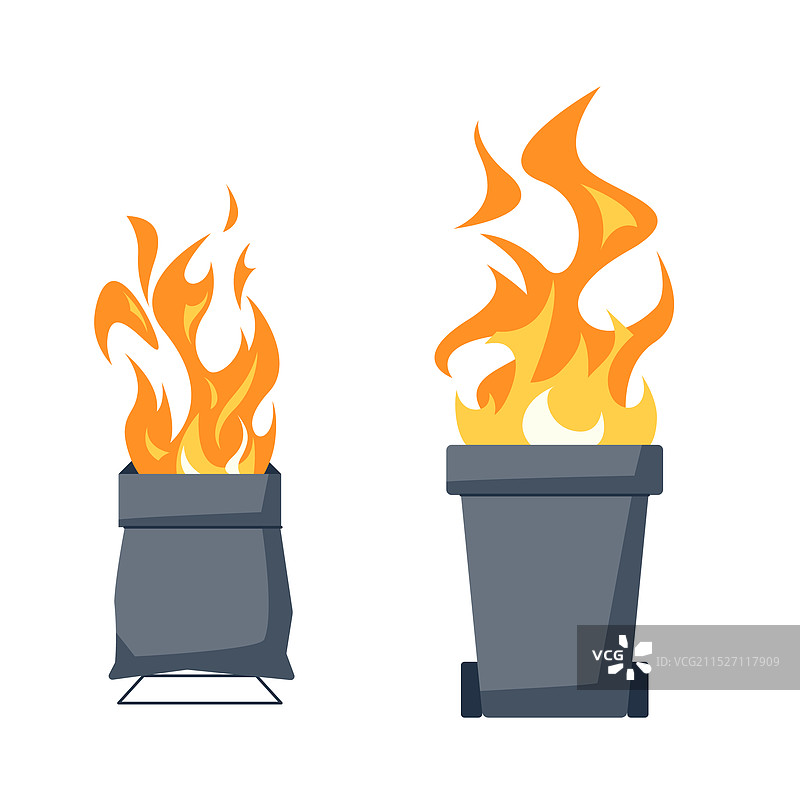 扁平风格的垃圾箱火灾图片素材