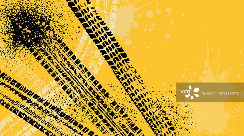 黄色背景上的汽车轮胎 Grunge 痕迹图片素材