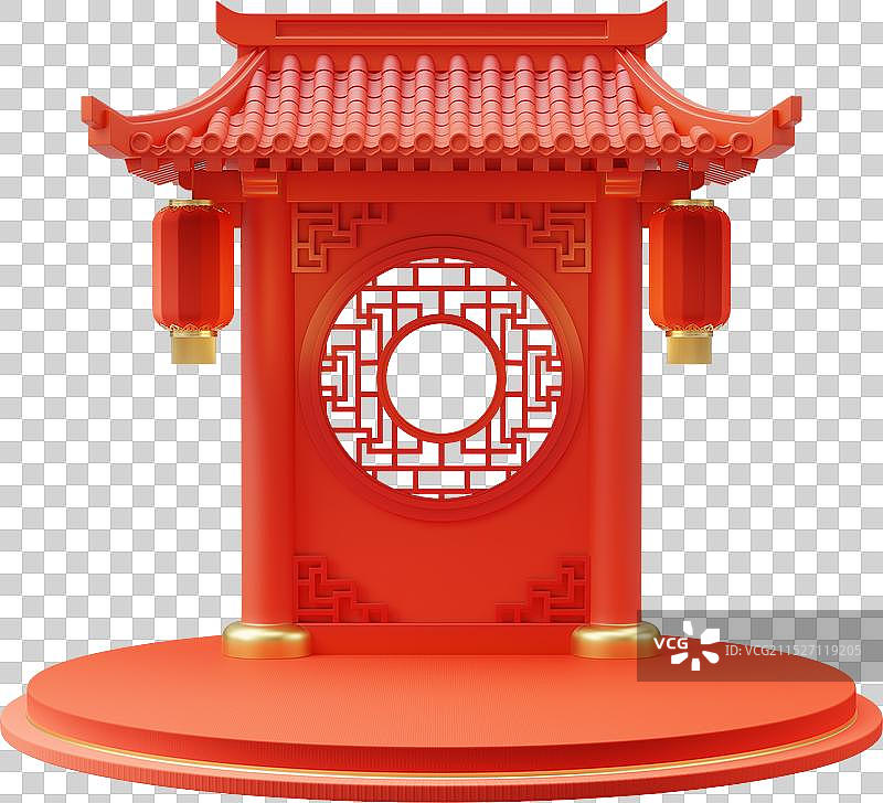 古建筑门头灯笼花窗喜庆三维产品展台图片素材