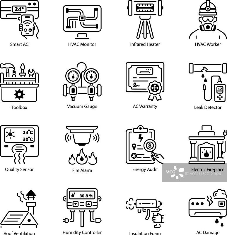 暖通空调设备线性图标合集图片素材