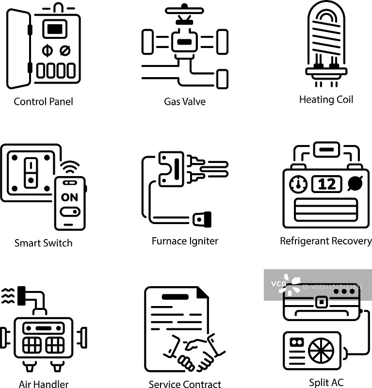 暖通空调轮廓风格图标包图片素材