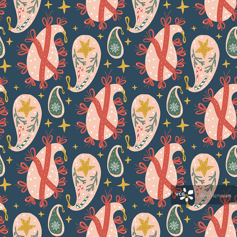 圣诞节装饰球新年快乐无缝图案图片素材