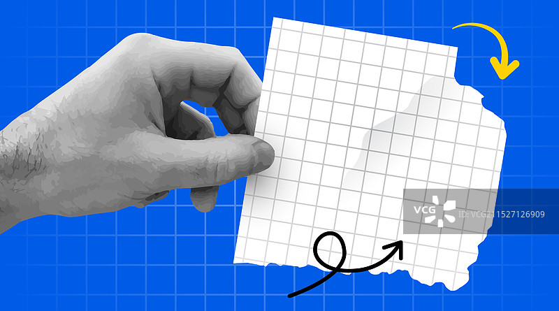 手持空白纸张的复古拼贴画图片素材