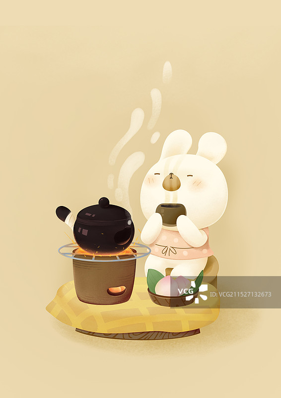 绘本风围炉煮茶图片素材
