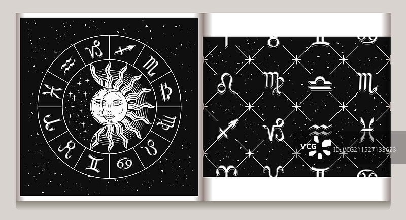 带有日食几何图案的星座轮盘图片素材