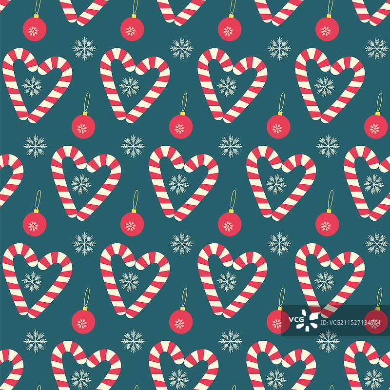 拐杖糖心形图案与圣诞玩具图片素材