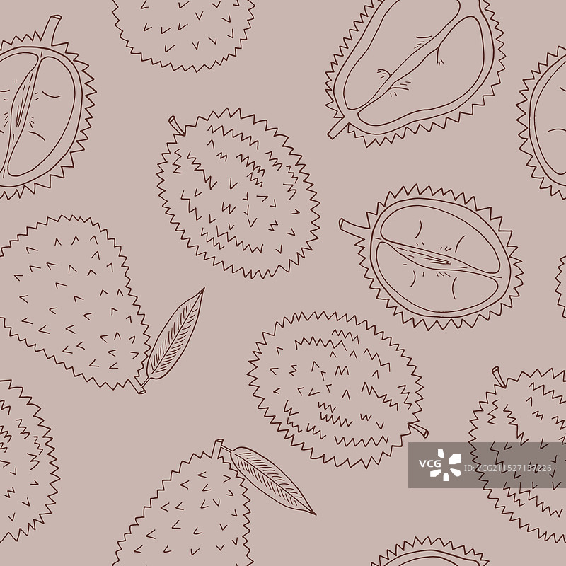 手绘涂鸦榴莲水果无缝图案图片素材