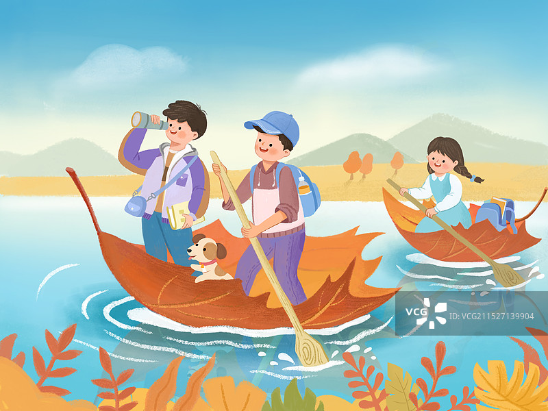 秋叶与孩子图片素材