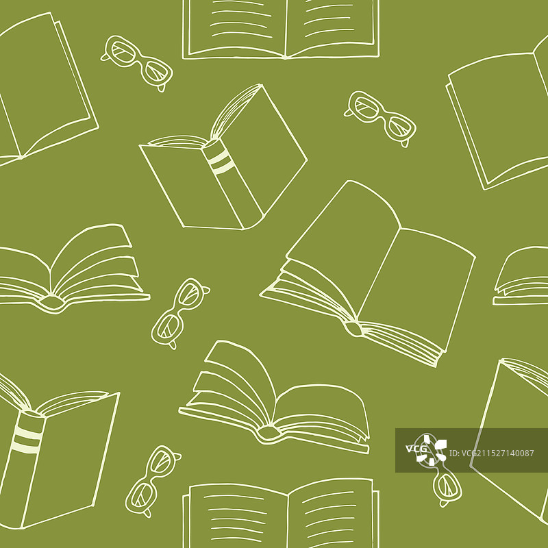 书籍和眼镜手绘无缝图案图片素材