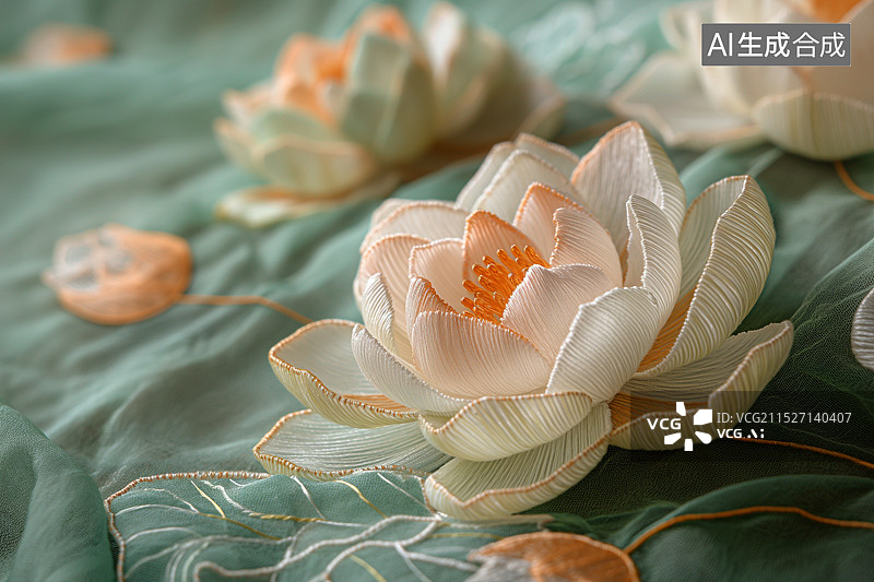 【AI数字艺术】刺绣风格艺术莲花图片素材