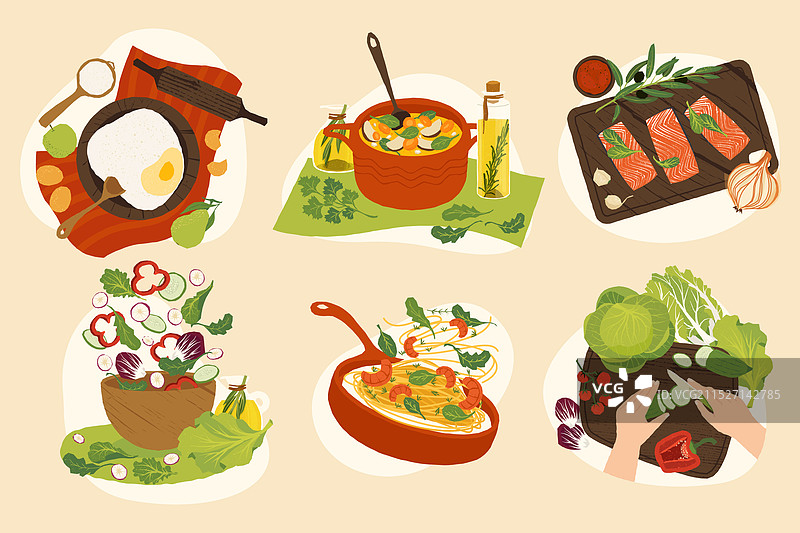 卡通厨房烹饪理念及用具图片素材