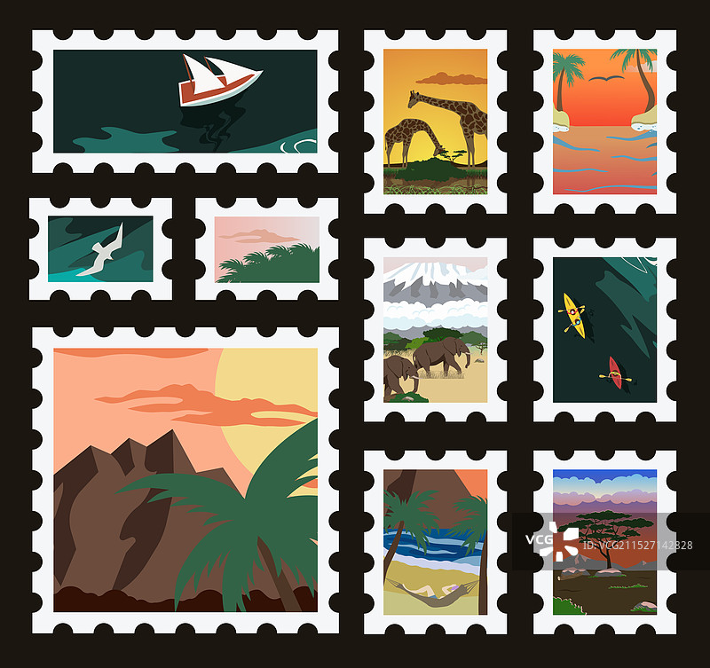 自然风光明信片旅行邮件套装图片素材