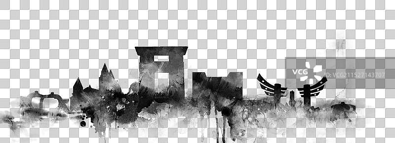 安徽省铜陵市水墨地标建筑图片素材