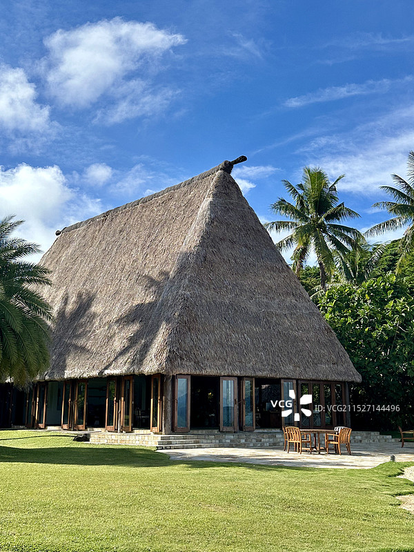 斐济 Wakaya Island 茅屋屋顶餐厅图片素材