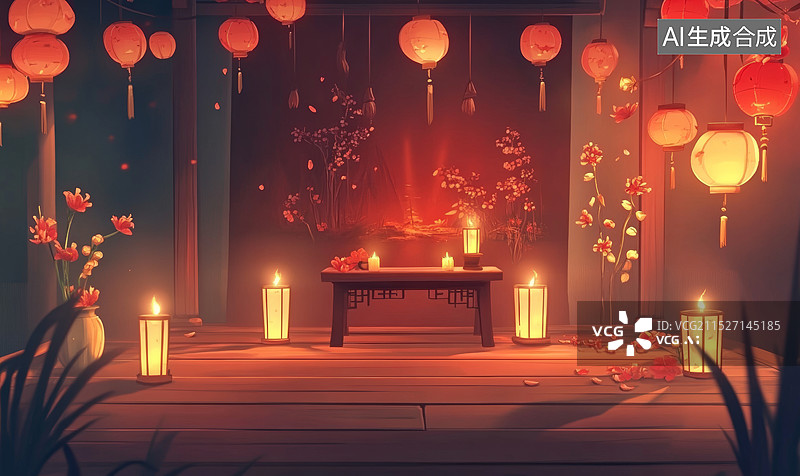 【AI数字艺术】灯笼，构成中国风插画，淡黄色背景，适合作为壁纸，产品的背景图图片素材