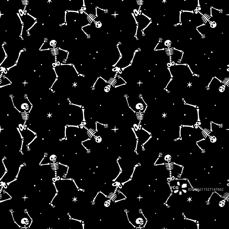 跳舞骷髅无缝图案，恐怖的头骨图片素材