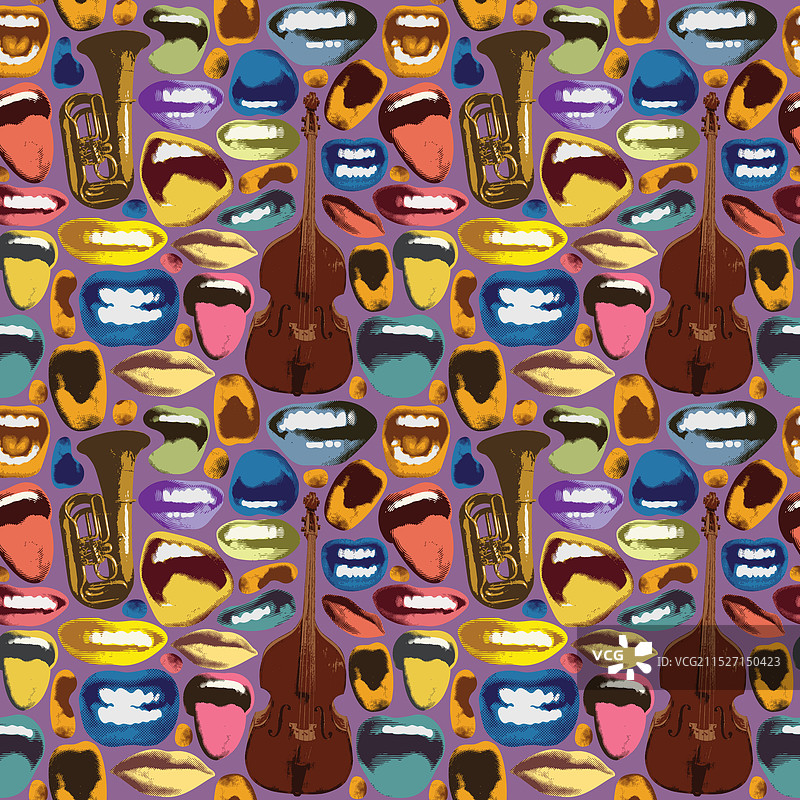 彩色嘴唇的音乐无缝图案图片素材