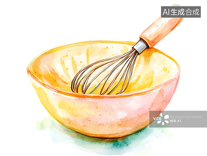 【AI数字艺术】AIGC：空碗里的的搅拌器 水彩画风格 烹饪 制作食物器皿图片素材