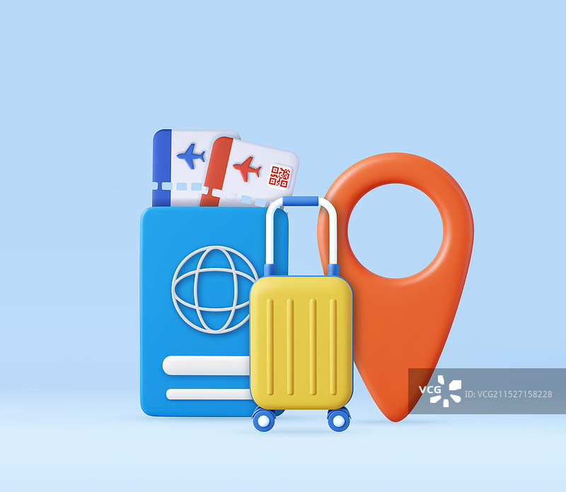 3D护照机票旅行包图片素材
