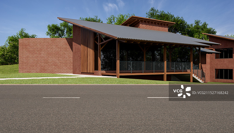 沥青公路_乡村_别墅图片素材