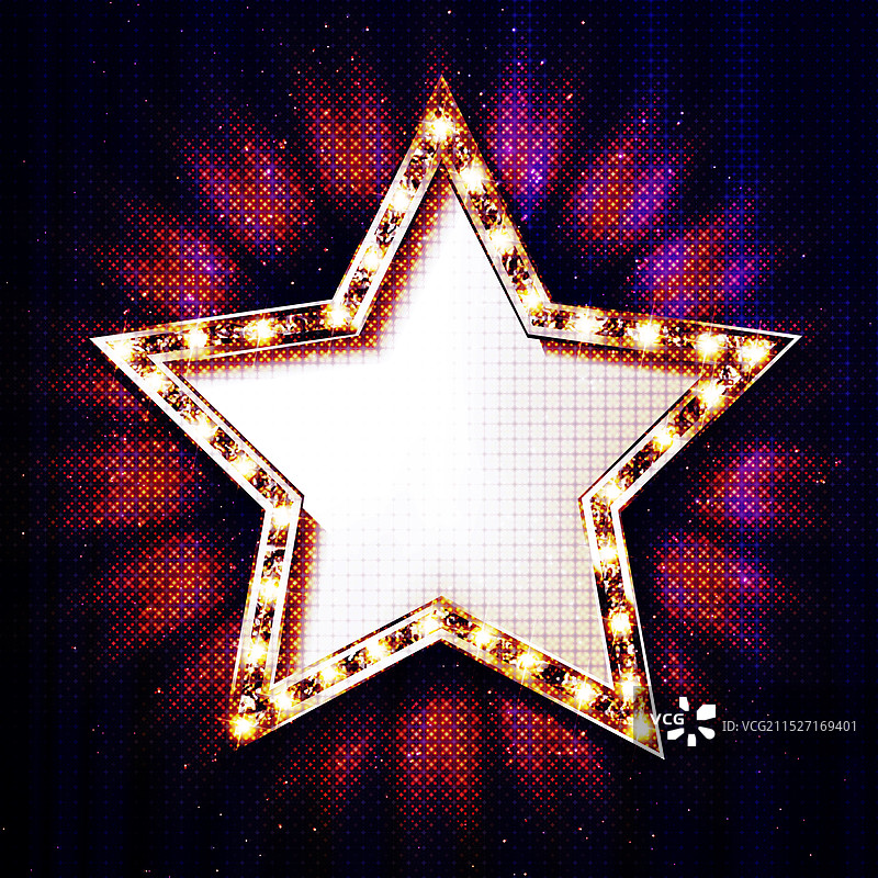 黑暗中用灯泡隔离的金色星星图片素材
