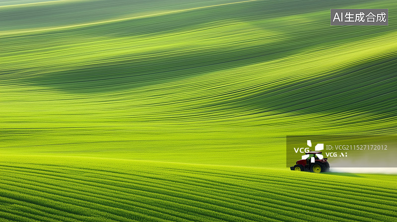 【AI数字艺术】绿色田野上的农业机械图片素材
