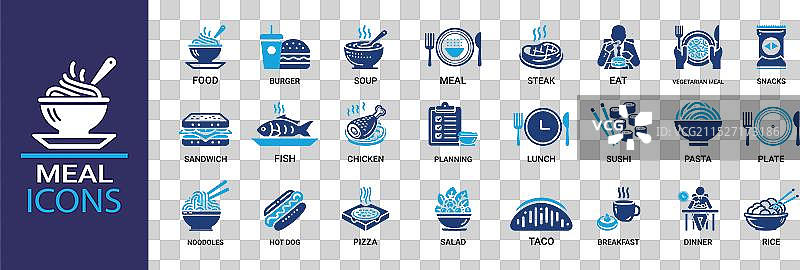 包含食物午餐晚餐的膳食图标集图片素材