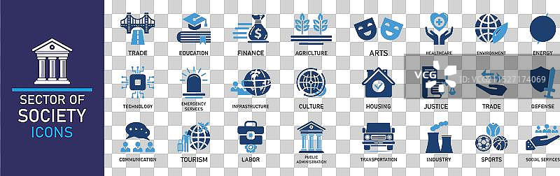 包含农业的社会部门图标集图片素材