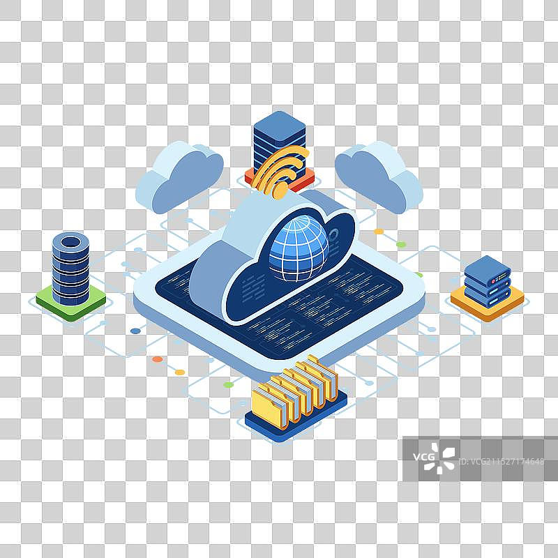 2.5D云计算与全球网络图片素材