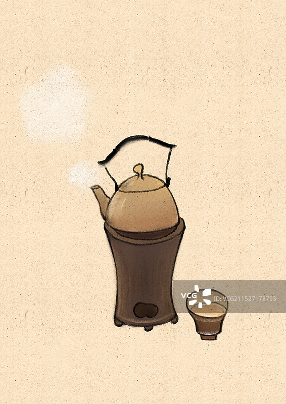 处暑煮茶节气国风插画图片素材