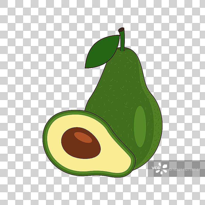 带叶子的完整鳄梨和一半鳄梨图片素材