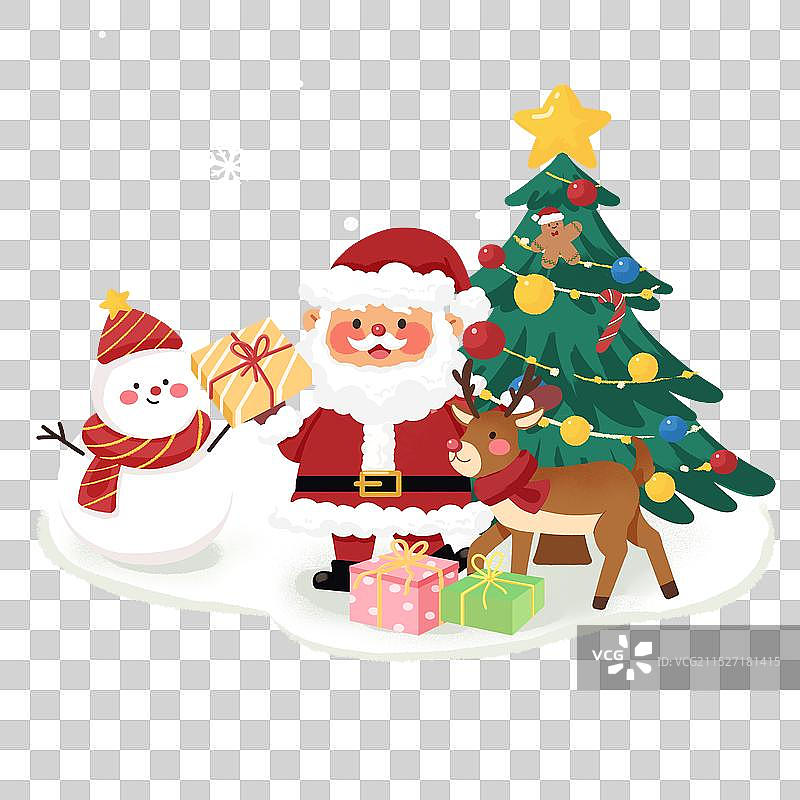 圣诞节插画圣诞老人雪人麋鹿礼物图片素材