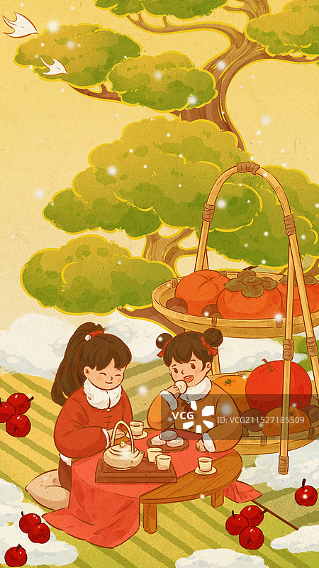 二十四节气大雪围炉煮茶插画图片素材