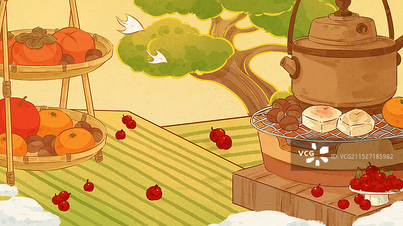 二十四节气大雪围炉煮茶插画图片素材