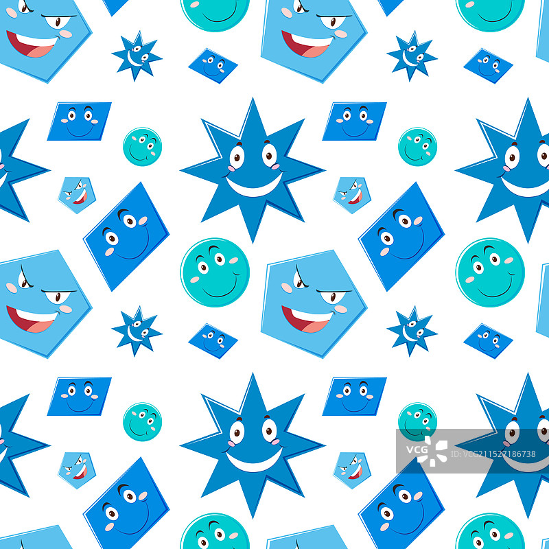 具有表现力面孔的彩色形状无缝图案图片素材
