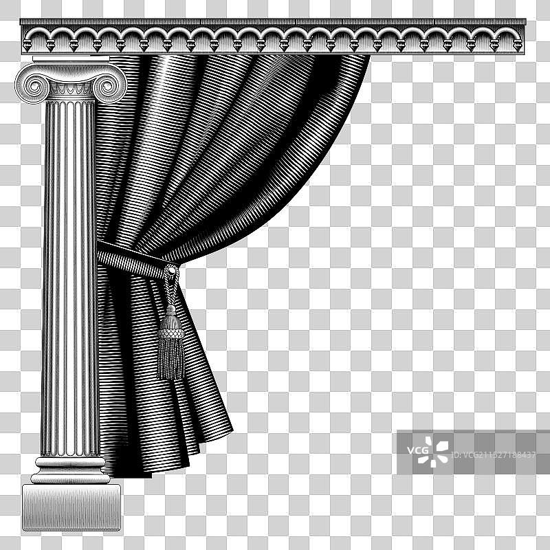 带有古典窗帘的古代柱子图片素材