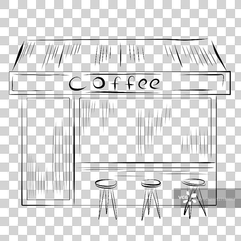 咖啡店外景艺术线条画图片素材