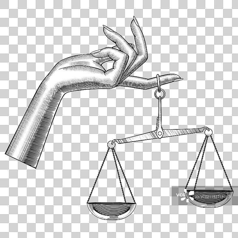 复古雕刻版画：女人手持旧物图片素材