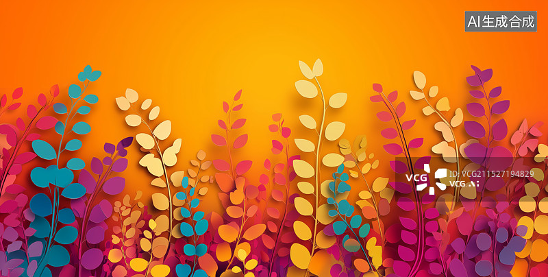 【AI数字艺术】秋天黄色剪纸风格叶子装饰插画图片素材