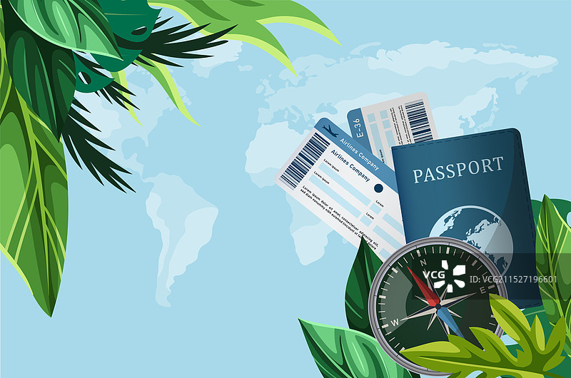 旅行机票和外国护照背景图片素材