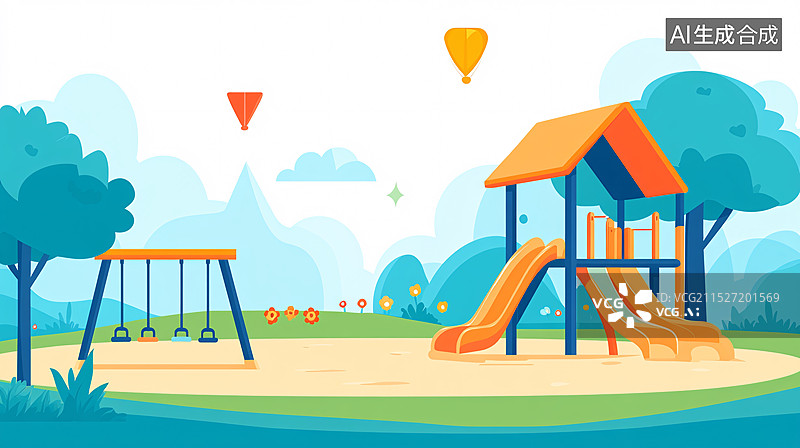 【AI数字艺术】六一儿童节的游乐场卡通插画图片素材