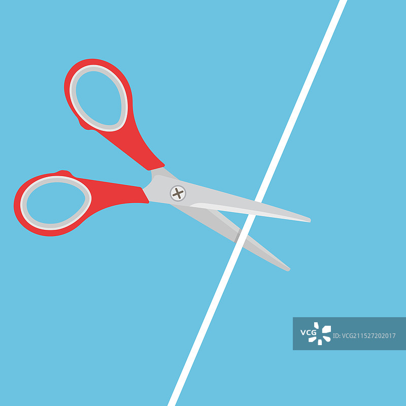 剪刀剪断白色细绳图片素材