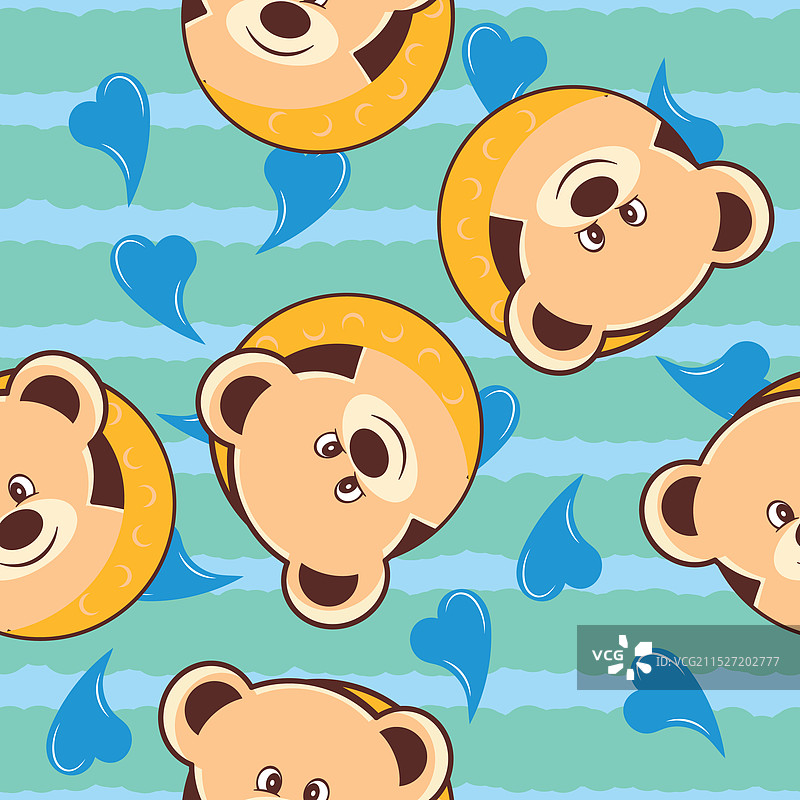 带有心形图案的泰迪熊脸无缝图案图片素材