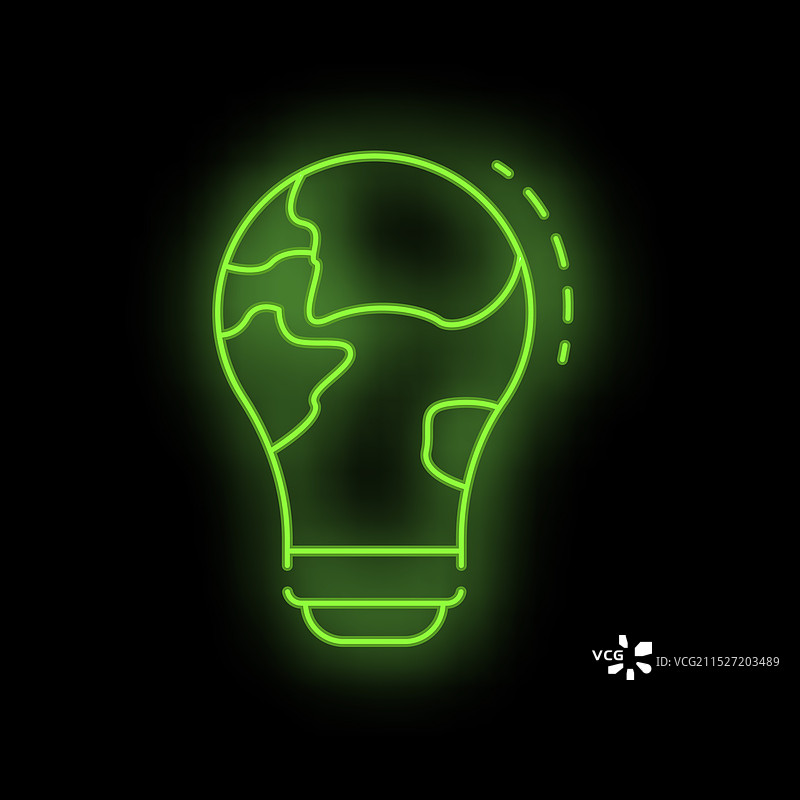 霓虹绿灯泡组成地球节约图片素材