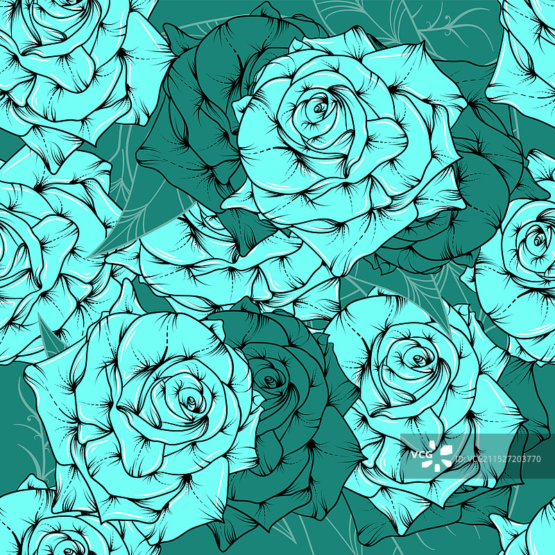 蓝绿色玫瑰无缝图案图片素材