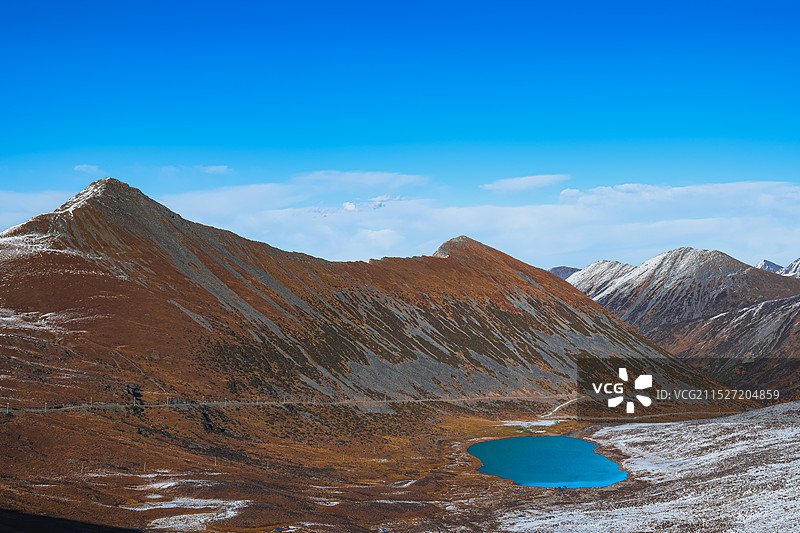 贡马沟垭口和雪山下的湖泊图片素材