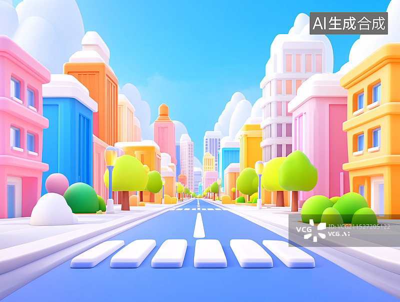 【AI数字艺术】城市建筑和街道的三维渲染背景图片素材