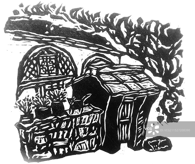 《黄河人家》木刻图片素材