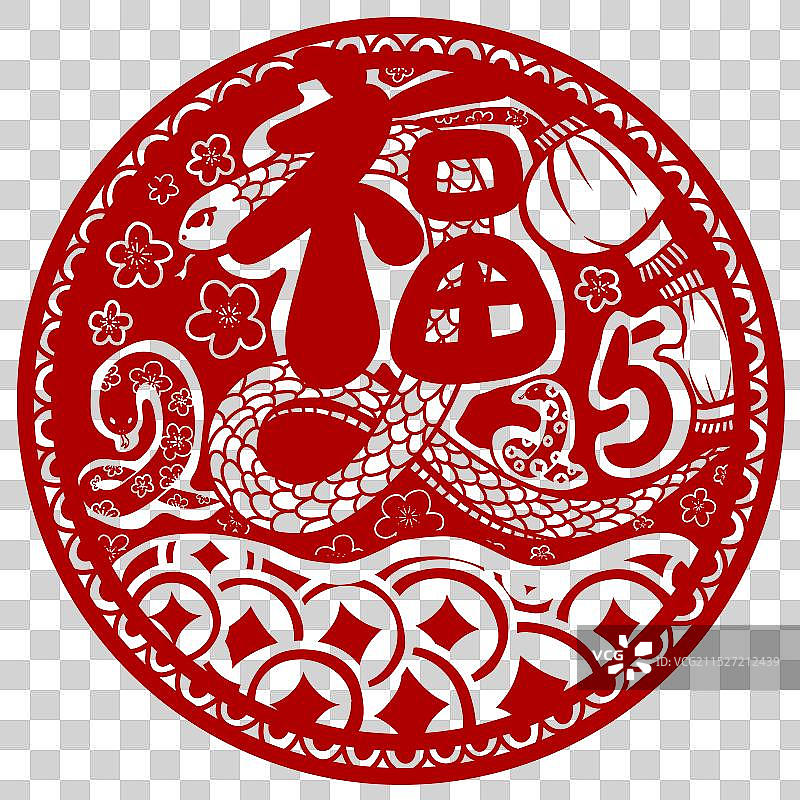 2025新年春节红色福字剪纸福元素图片素材