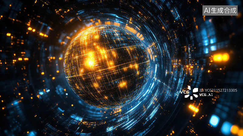 【AI数字艺术】蓝色发光抽象科技星球背景图片素材